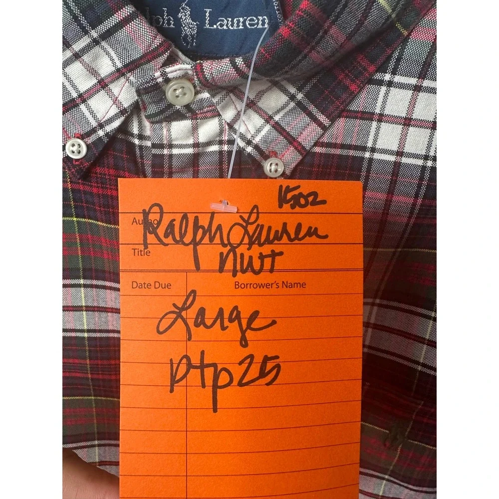 Ralph Lauren Mens Large Plaid Button Down Shirt Red Green White NWT L